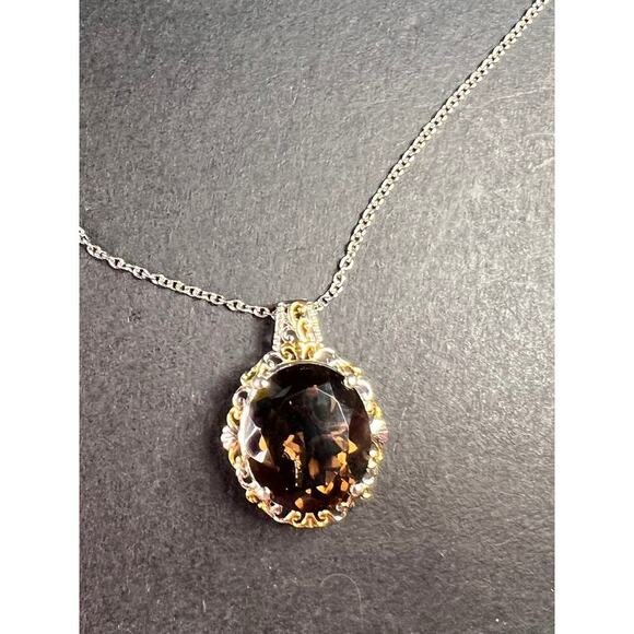 NEW Smoky Quartz pendant in platinum and YG over brass and stainless steel - Picture 5 of 12